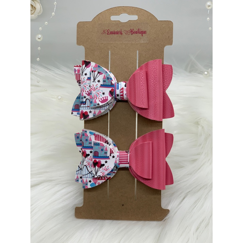Split twin set  pink/ magical print  3” bow